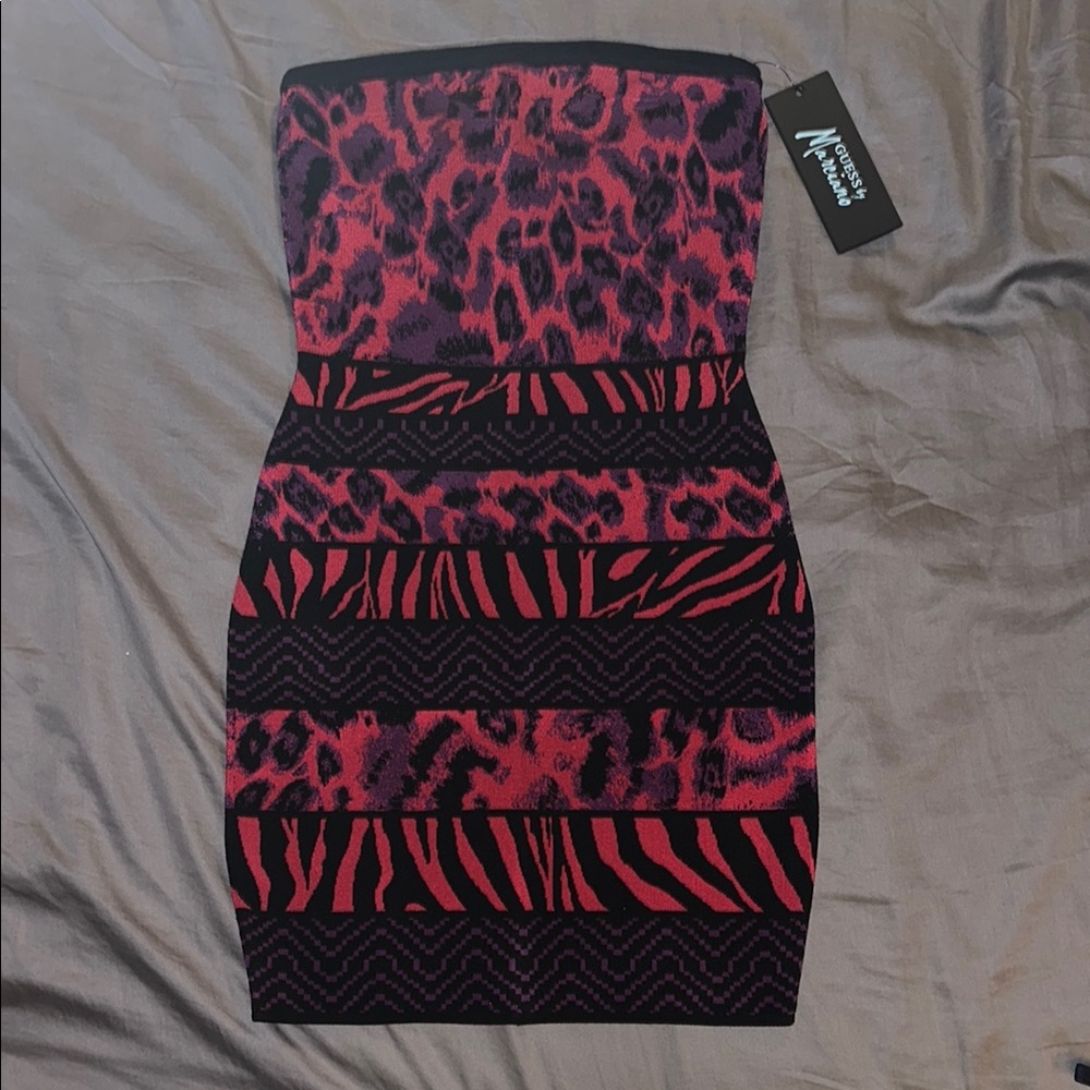 Guess by Marciano Pink and Black Animal Print Mini Dress